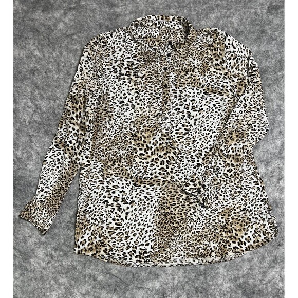 Dalia Collection Animal Print Tunic Shirt Women's XL Brown Blouse 100% Rayon - Picture 1 of 16